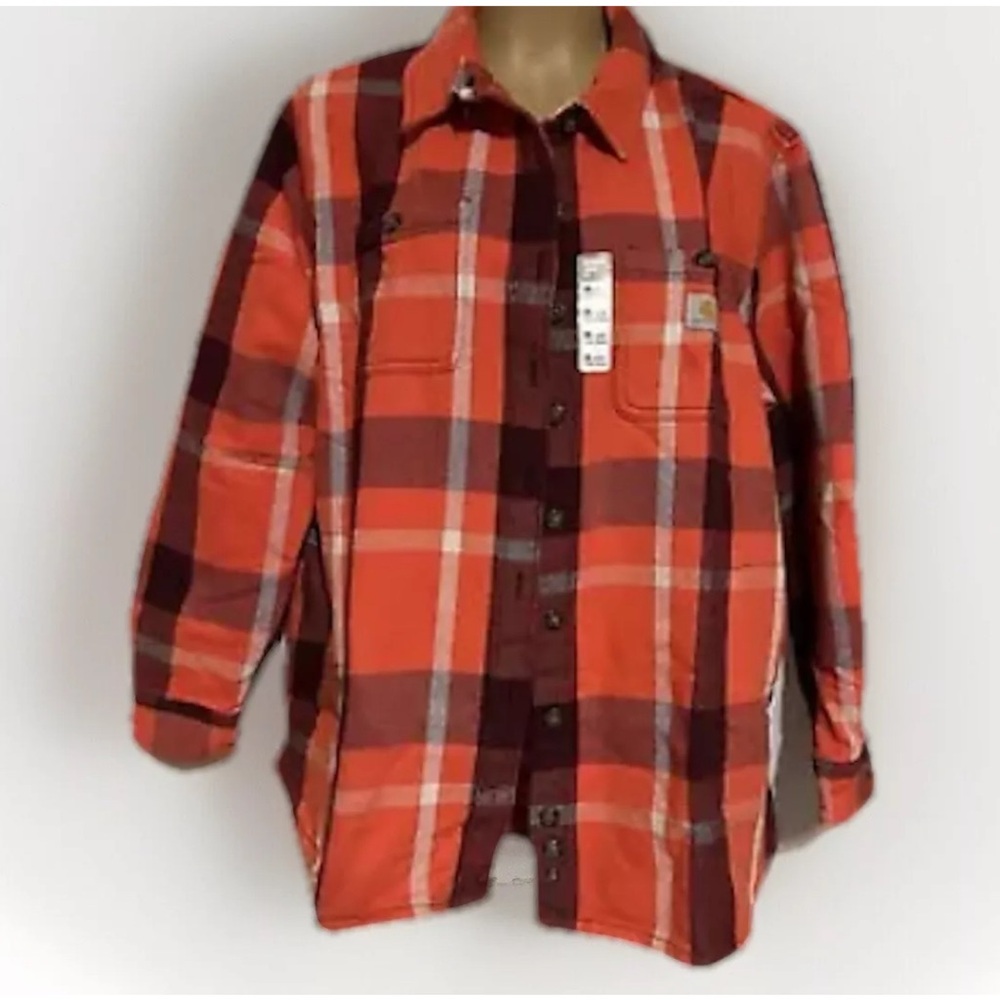 Carhartt Women's Rugged Flex Loose Fit Heavyweight Twill Flannel Plaid XL TW5036